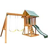 Amazon.com: KidKraft Appleton Wooden Swing Set/Playset with Swings, Slide, Rock Wall, Chalkwall, ... | Amazon (US)