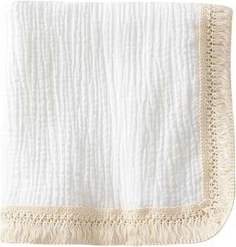 Cotton Muslin Baby Blanket with Tassel，Large 47" x 47" Baby Receiving Blanket with Fringe, Boho... | Amazon (US)