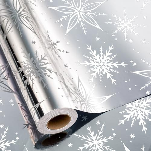 MAYPLUSS Christmas Gift Wrapping Paper Roll - 17 Inch X 33 Feet - Luxurious Metallic Silver Snowflake Elegant Frozen Winter Gift Wrap for Christmas Holiday Scrapbook Paper, Festive Decoration | Amazon (US)