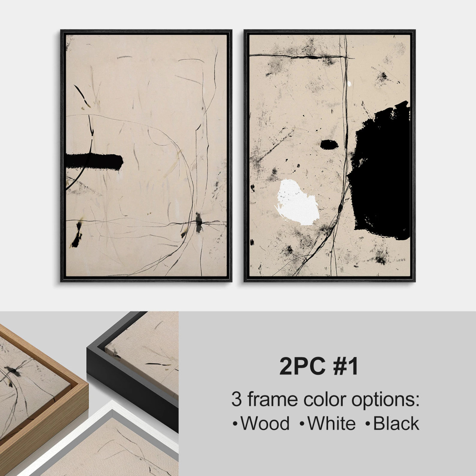 Framed Canvas Wall Art, Abstract Minimalist Wall Art, Black and White Wall Art Prints, Modern Wal... | Etsy (US)