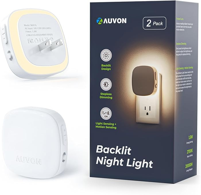 AUVON Plug-in LED Backlit Night Light with Motion Sensor & Dusk to Dawn Sensor, Dimmable Warm Whi... | Amazon (US)