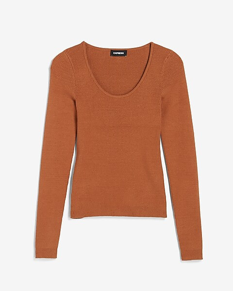 Fitted Ribbed Scoop Neck Sweater | Express
