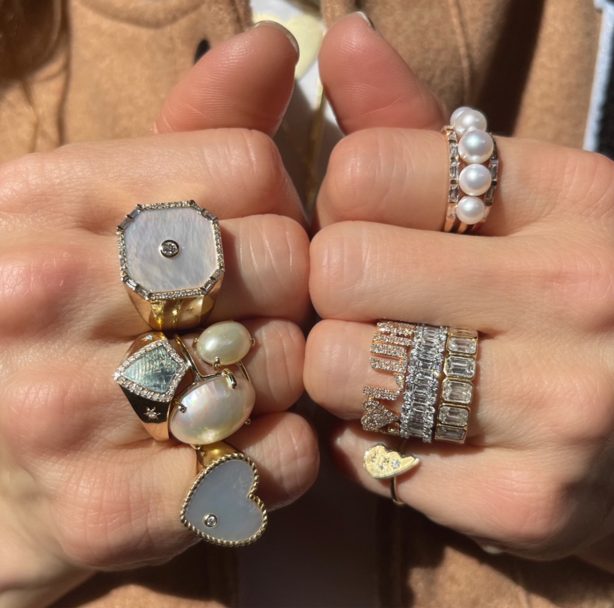 Pearls, diamonds, and gold galore! Sometimes in your ring stacks, more is more! I’m giving my LTK followers VIP access to my 25% off sale! Use code: EARLYACCESS at checkout for 25% off select jewels! The sale will be public on Sunday the 12th so you won’t need a code at that point. Happy early Black Friday! #Jewelry #JewelrySale #FineJewelry #JewelryLover #Pearls #MotherOfPearl #14Karat #EternityBand #EternityRing #JewelryDreams #BlackFriday #CyberMonday #LTKFines #SignetRing #Style #LooksToLove #Luxury #LuxuryBrand 

#LTKCyberWeek #LTKHolidaySale #LTKGiftGuide