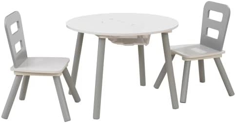 KidKraft Wooden Round Table & 2 Chair Set with Center Mesh Storage, Kids Furniture, Gray & White,... | Amazon (US)