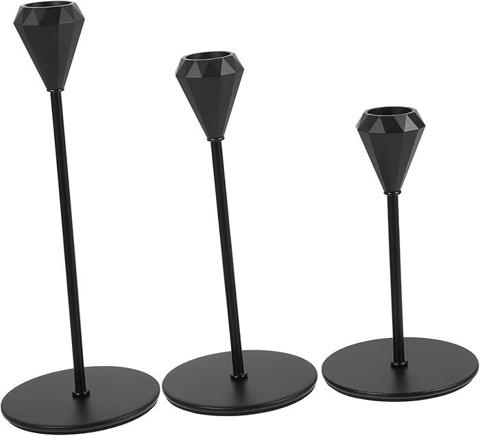 3pcs Metal Diamond Taper Candle Holders Elegant High Footed Candlestick Centerpieces for Dining T... | Amazon (US)