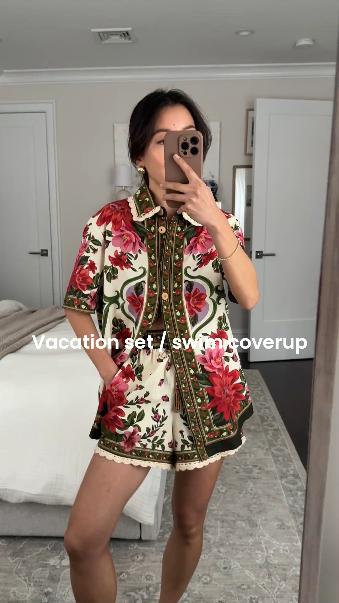 Vacation set that doubles as a swim coverup + 2 very flattering swimsuits (size up on the black one)

Farm Rio makes great coordinating pieces that's perfect for resort/vacations!

• linen blend button down shirt xxs, oversized relaxed fit, longer length covers my bum and works on me as a swim coverup

• drawstring shorts xxs true to size (does not run big for me), has stretch waist and pockets

Beach / pool outfit, vacation resort style,  floral matching set

#LTKSeasonal #LTKTravel #LTKPetite