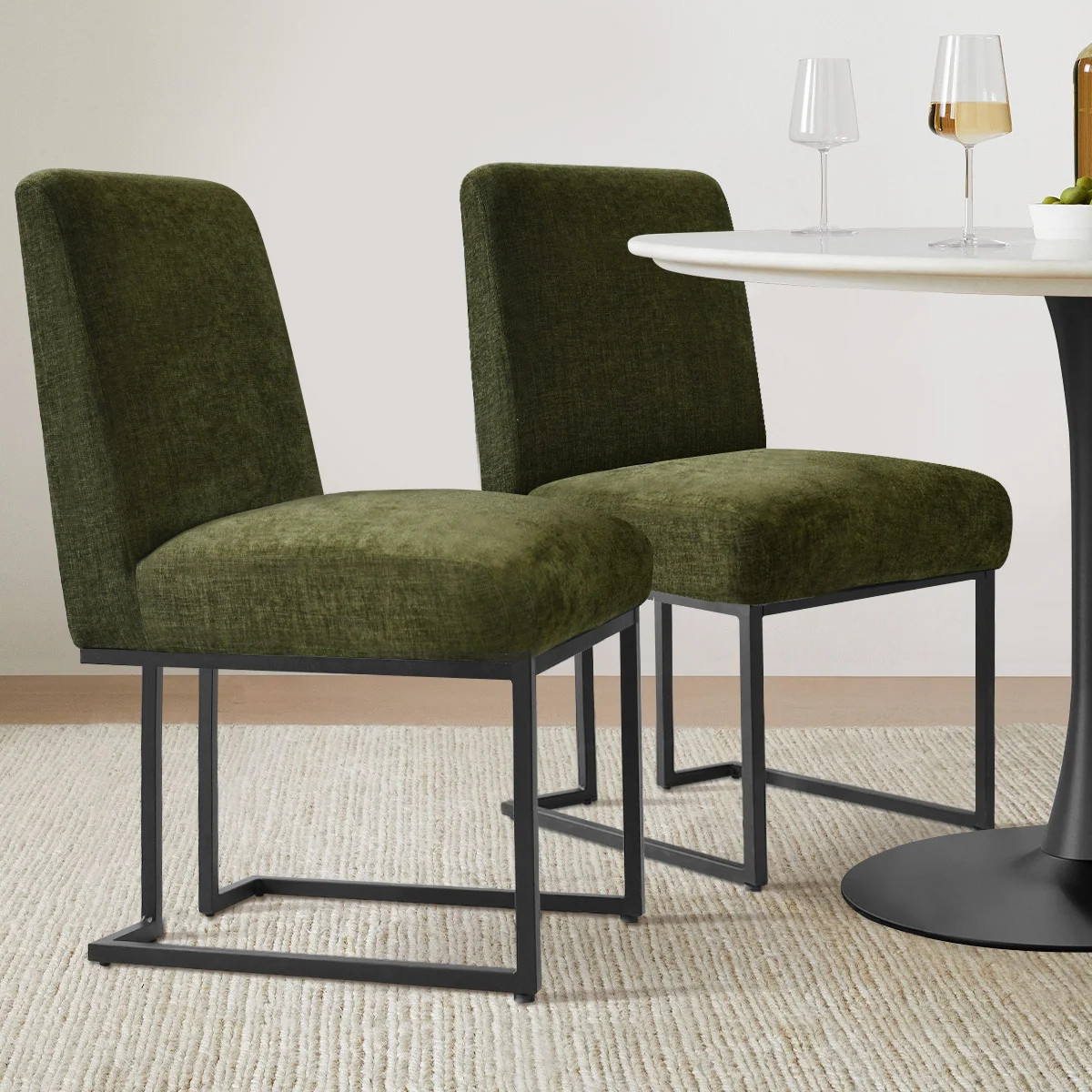 Bende Modern Fabric Upholstered Side Chairs with Metal Sled Base (Set of 2) | Wayfair North America
