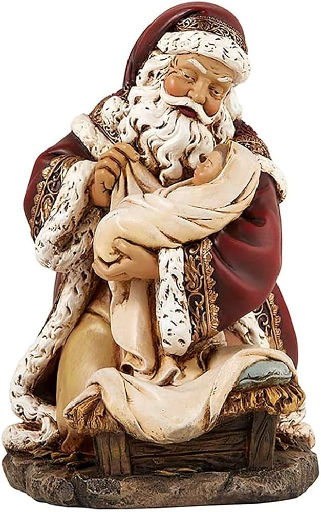 Kneeling Adoring Santa Claus Holding Infant Christ 7" Christmas Statue Figure Home Decoration | Amazon (US)