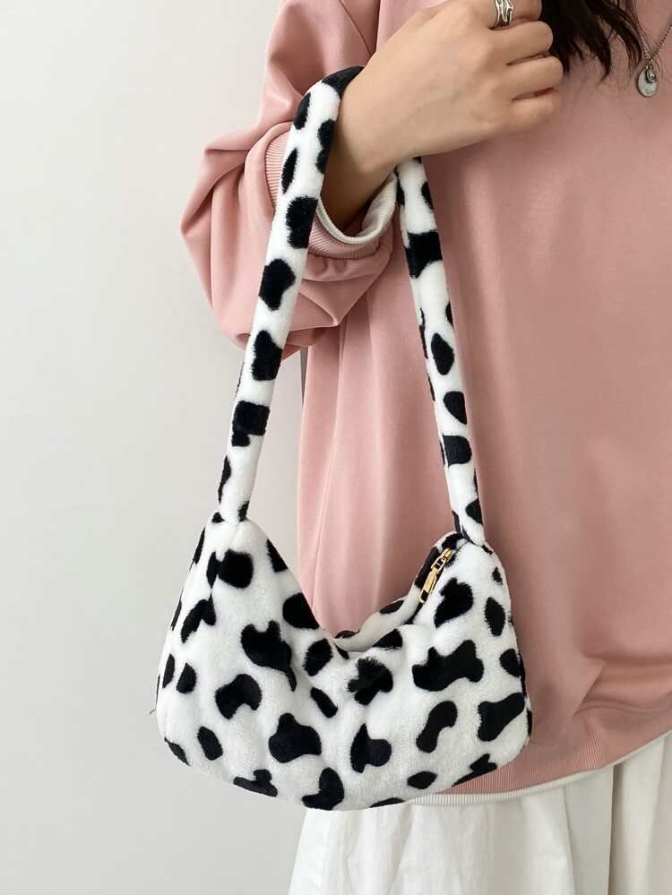 Cow Pattern Fluffy Shoulder Bag | SHEIN