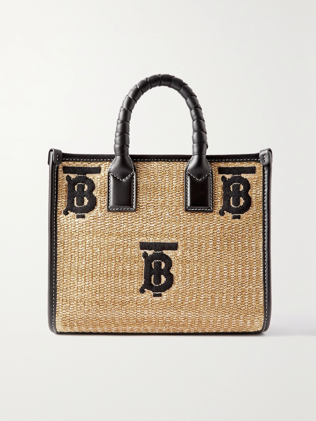Burberry - Freya Leather-trimmed Embroidered Raffia Tote - Black | NET-A-PORTER (US)