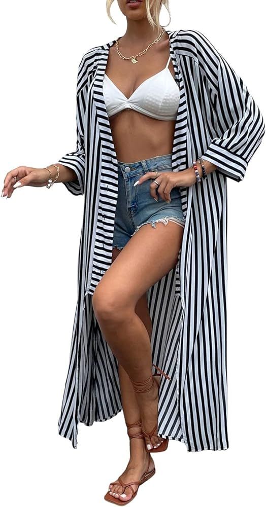 Eddoyee Print Beach Kimono Cardigans for Women Open Front Swimsuit Cover Up | Amazon (US)