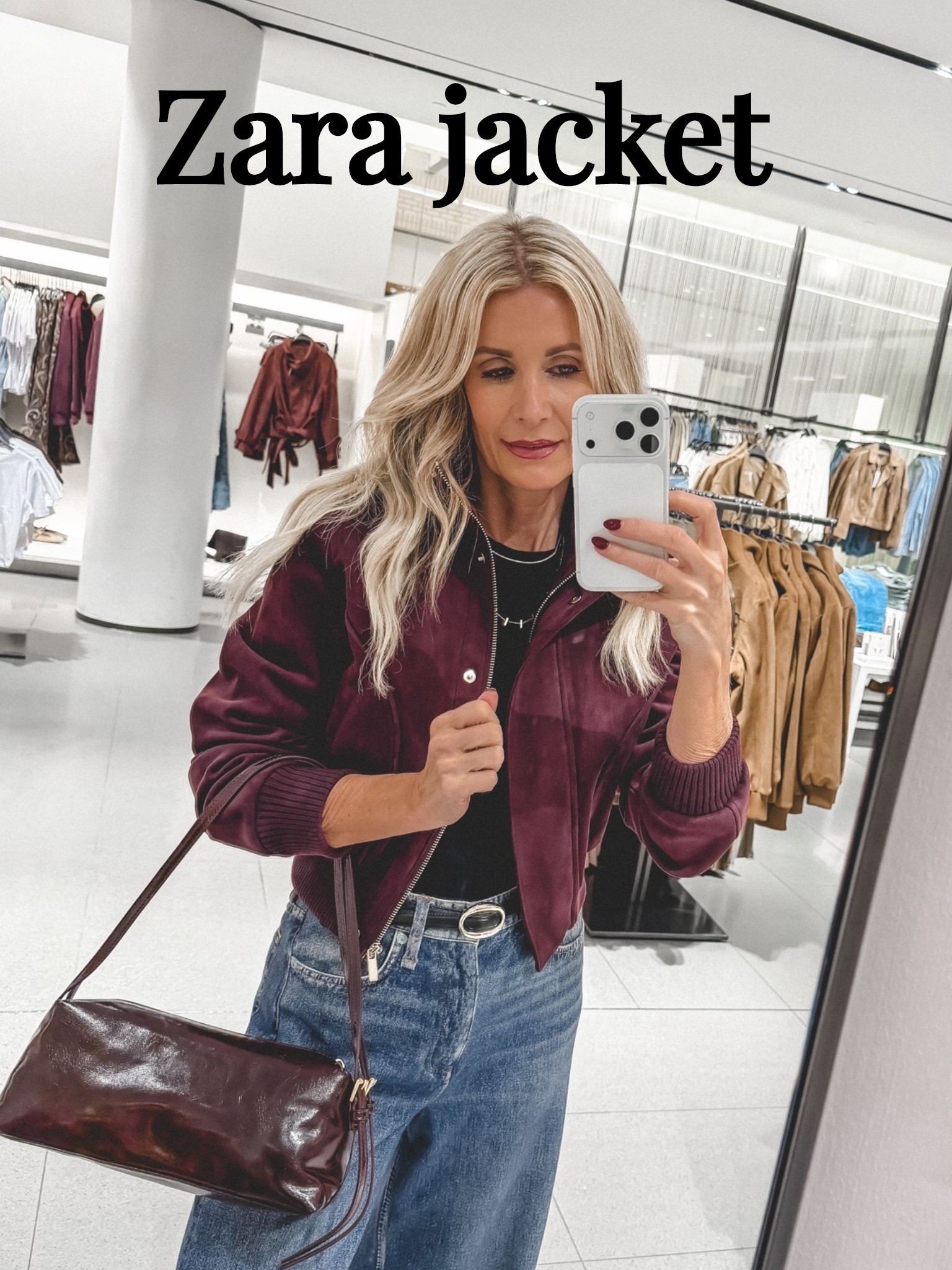 Burgundy is one of the most beautiful color trends for fall, and this cropped Zara jacket makes it so wearable! I love how the rich shade pairs with wide-leg denim and a matching burgundy handbag. I’m wearing an XS in the jacket and an XS in the denim. #BurgundyStyle #FallJacket #WideLegDenim #FashionOver40 

 

#LTKootd #LTKSeasonal #LTKOver40