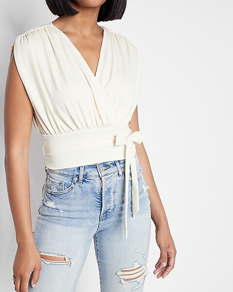 Smooth Matte Jersey Draped Front Top | Express