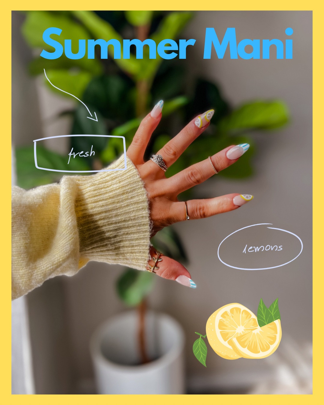Summer Mani Edit 🍋✨

Lemon slices, blue-and-white stripes, and all the sunshine-filled summer vibes.

Fresh, playful, and giving a little coastal charm with every detail.

Swipe for your next summer nail obsession → ☀️

#SummerNails #NailInspo #CitrusStyle 🍋💙

#LTKselfcare #LTKSeasonal