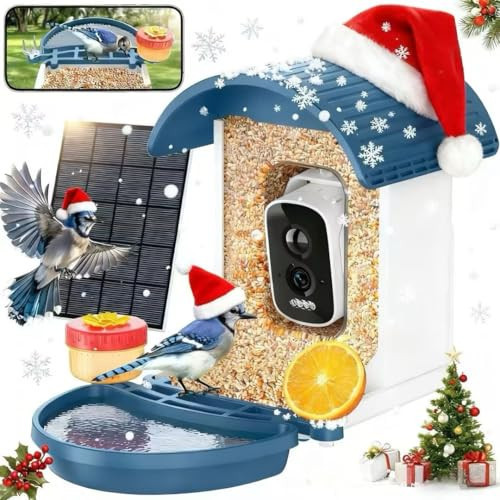 Bird Feeder with Camera, Smart Birdfeeder with Solar-Powered, 5MP AI Identify Birds 11000, Night Vision, Auto Record Video,Instant Notifications, Bird Feeders for Outdoors Yard with Water Bowl | Amazon (US)