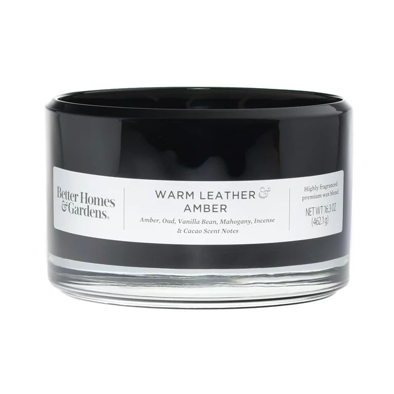 Better Homes & Gardens Glass Warm Leather & Amber 16oz Scented 3-wick Candle | Walmart (US)