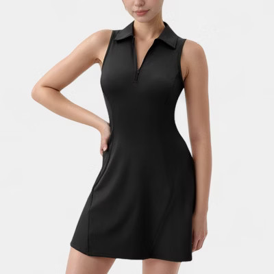 Anna-Kaci Women's Sleeveless Zip-Up Tennis Dress with Collared Neckline and Flared Hem - Small, Black | Target