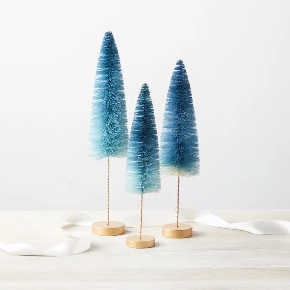 Bottle Brush Trees set of 3 Blue Ombre, hand-dyed trees, 10.5" 12.5" and 14" tall, sisal trees, w... | Etsy (US)