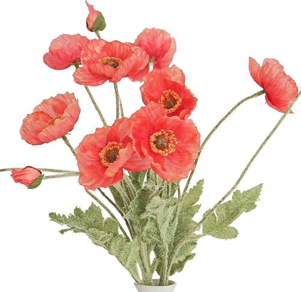 Kamang Artificial Poppy Red Silk Flowers (3 Stems) for Christmas Decor. Faux Poppy Flower Centerp... | Amazon (US)