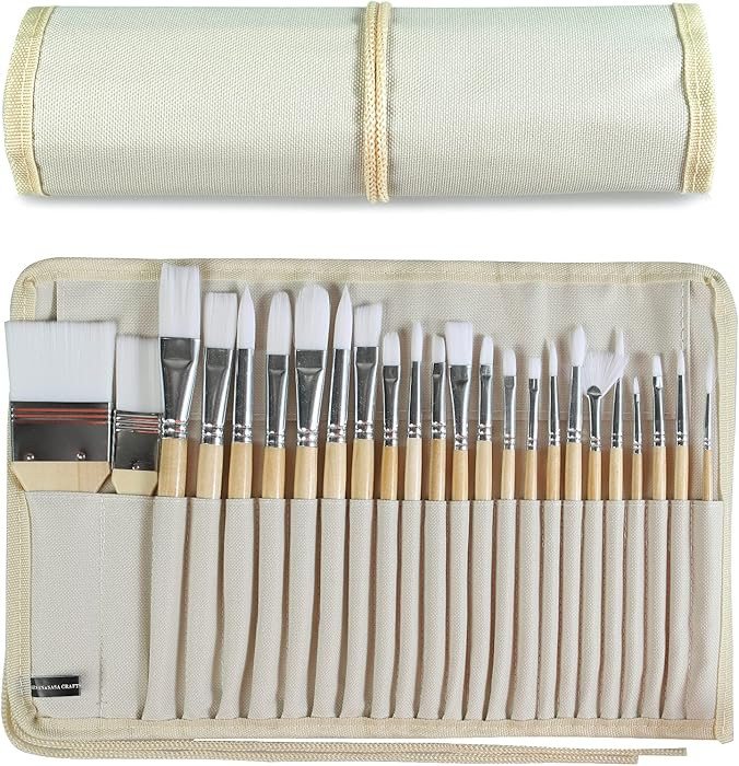 Paint Brushes Set of 24 Pieces Wooden Handles Brushes with Canvas Brush Case, Professional for Oi... | Amazon (US)