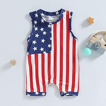 Newborn Baby Boy 4th of July Outfit Dinosaur Romper Sleeveess Rainbow Jumpsuit Memoroal Day Patri... | Amazon (US)