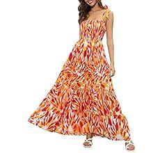 Kocowoo Women's 2023 Summer Maxi Dress Tie Front Sleeveless Ruffle Flowy Floral Print Boho Maxi S... | Amazon (US)