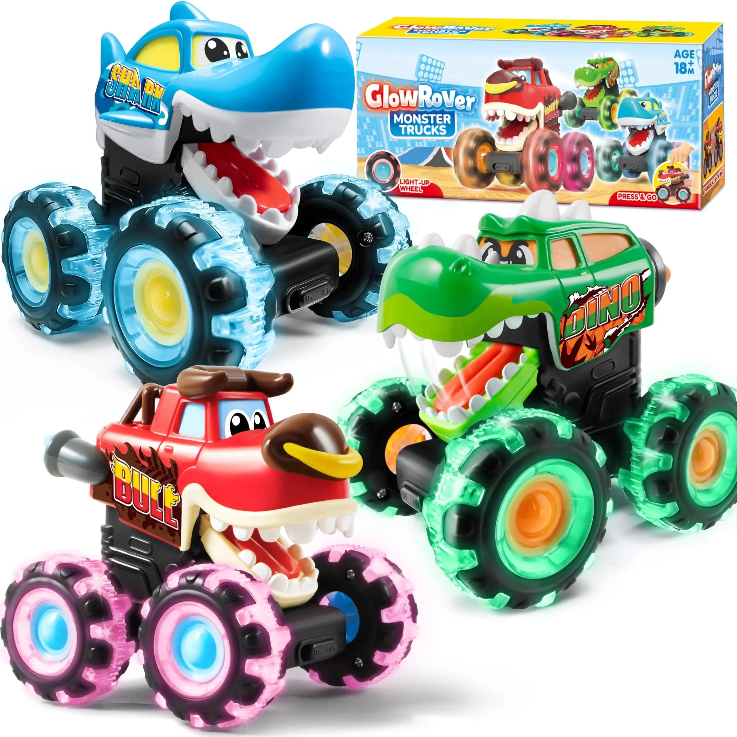 SYNCFUN 3 Pack Monster Truck Toy, Motion Activated Light-Up Cars for Kids Toddlers, Monster Tread... | Walmart (US)