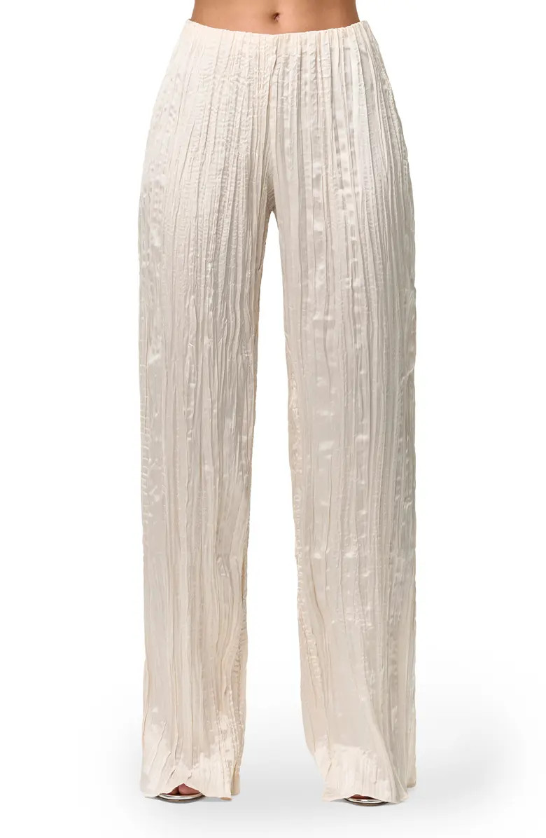 Plissé Straight Leg Satin Pants | Nordstrom