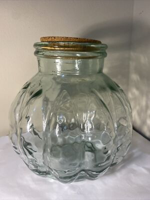 Large Green Apothecary Jar with Cork Lid Pumpkin Shaped glass jar 11x11”  | eBay | eBay US