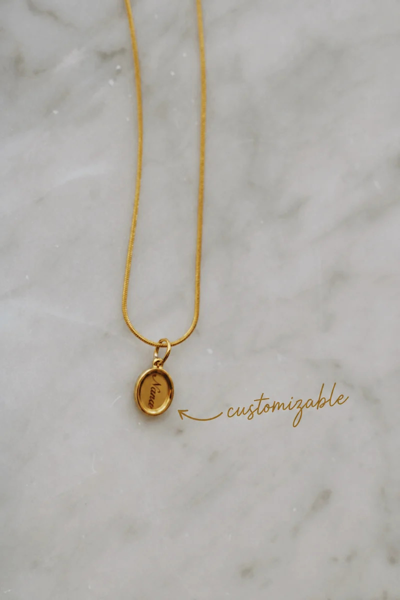 THE MINI OVAL NECKLACE (CUSTOM ENGRAVING, TARNISH-FREE, WATERPROOF, 18 | raëliv