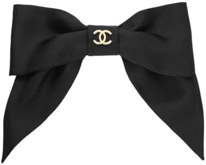 Designer Black Satin Bow Hair Clip with Gold Accent, Classic Oversized Style, Hair Accessory | Amazon (US)