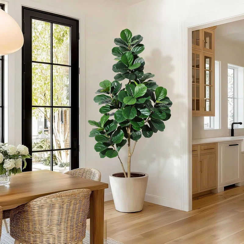 4/5/6/7FT Artificial Fiddle Leaf Fig Tree in Pot, Realistic Faux Ficus for Home Office Decor, Hou... | Wayfair North America