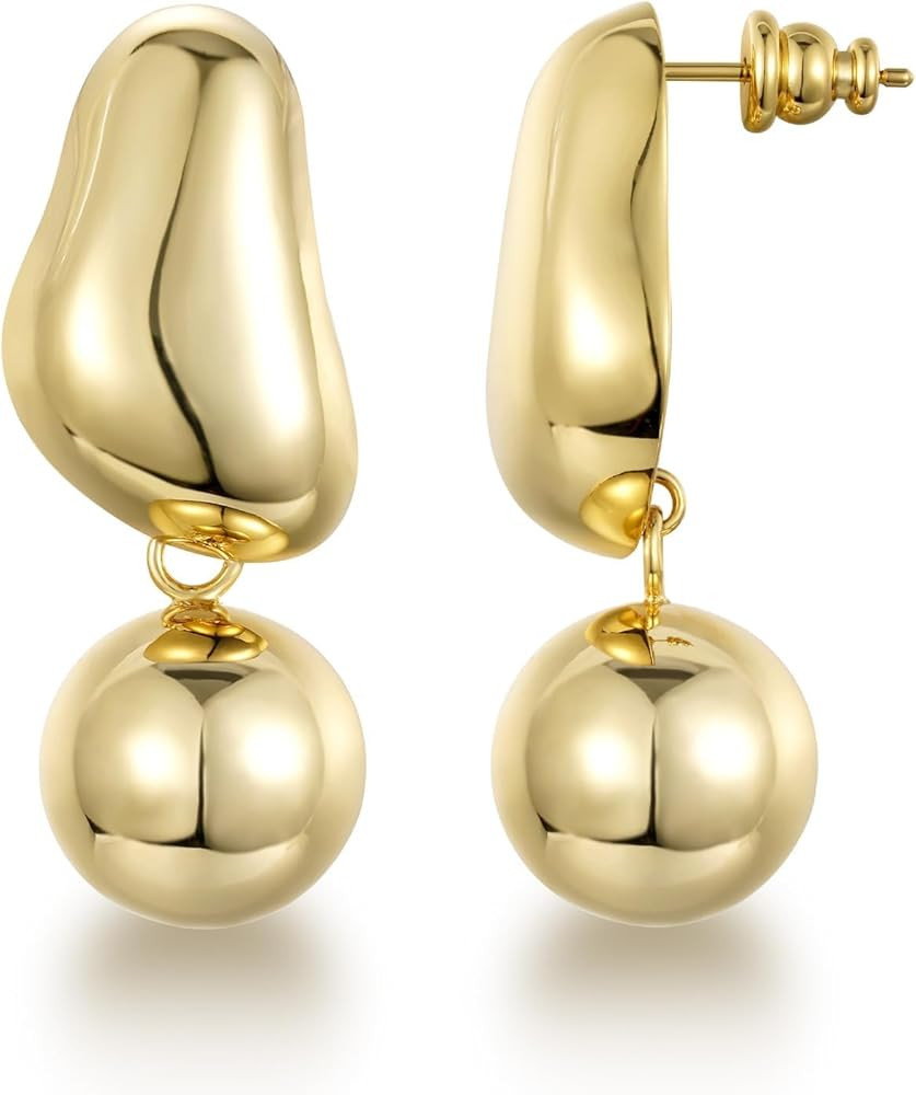 KissYan Gold Earrings for Women, 14K Gold Plated Chunky Drop Dangle Earrings Lightweight Statemen... | Amazon (US)