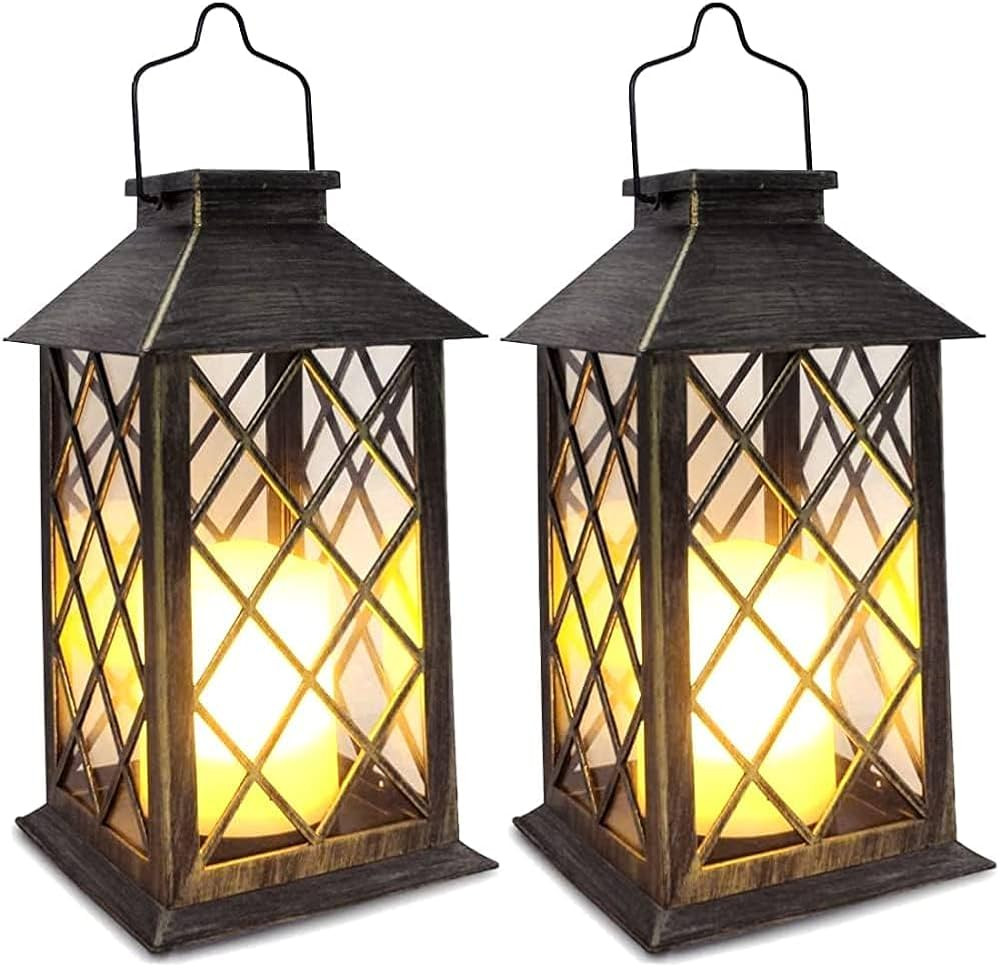 SHYMERY Solar Lantern,Outdoor Garden Hanging Lanterns,2 Pack 14 Inch Lasts 3X Longer 10 lumens Wa... | Amazon (US)