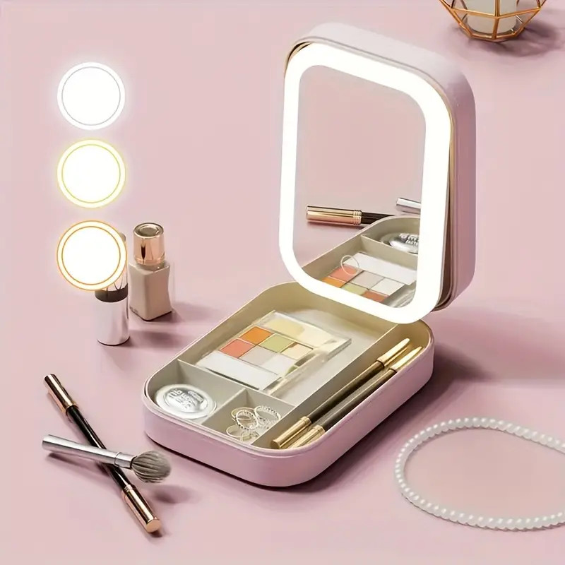 Travel Makeup Bag Led Lights Mirror Large Capacity Cosmetics - Temu | Temu Affiliate Program