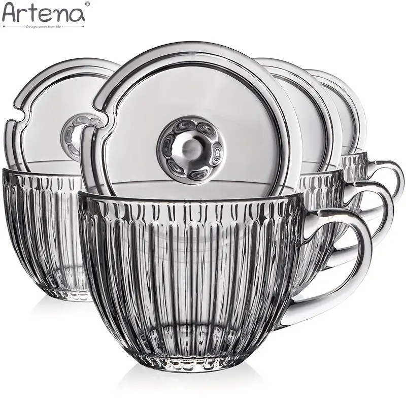 4set, (4 Mugs+4lids)Artena Coffee Mugs 15oz, Overnight Oats Containers With Lids, Ribbed Clear Gl... | Temu Affiliate Program