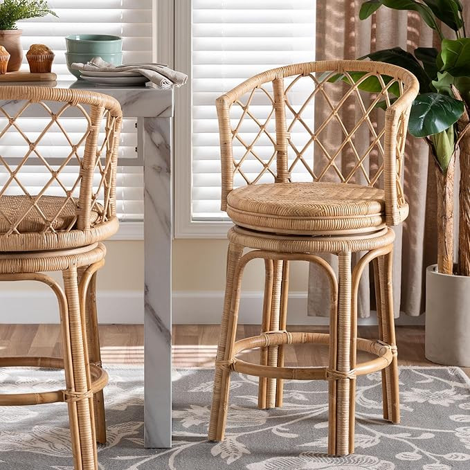 Bali & pari Ayu Bohemian Light Honey Rattan Swivel Counter Stool | Amazon (US)