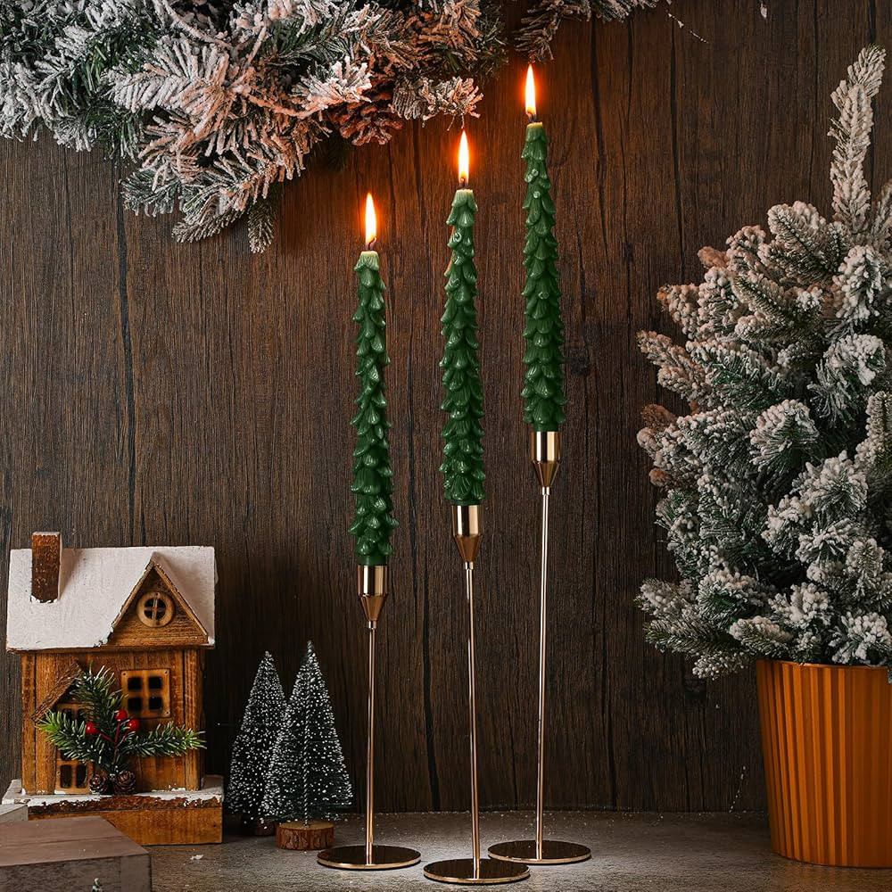 Christmas Tree Candles with Candle Holder Christmas Tree Shaped Taper Candles Christmas Decorativ... | Amazon (US)