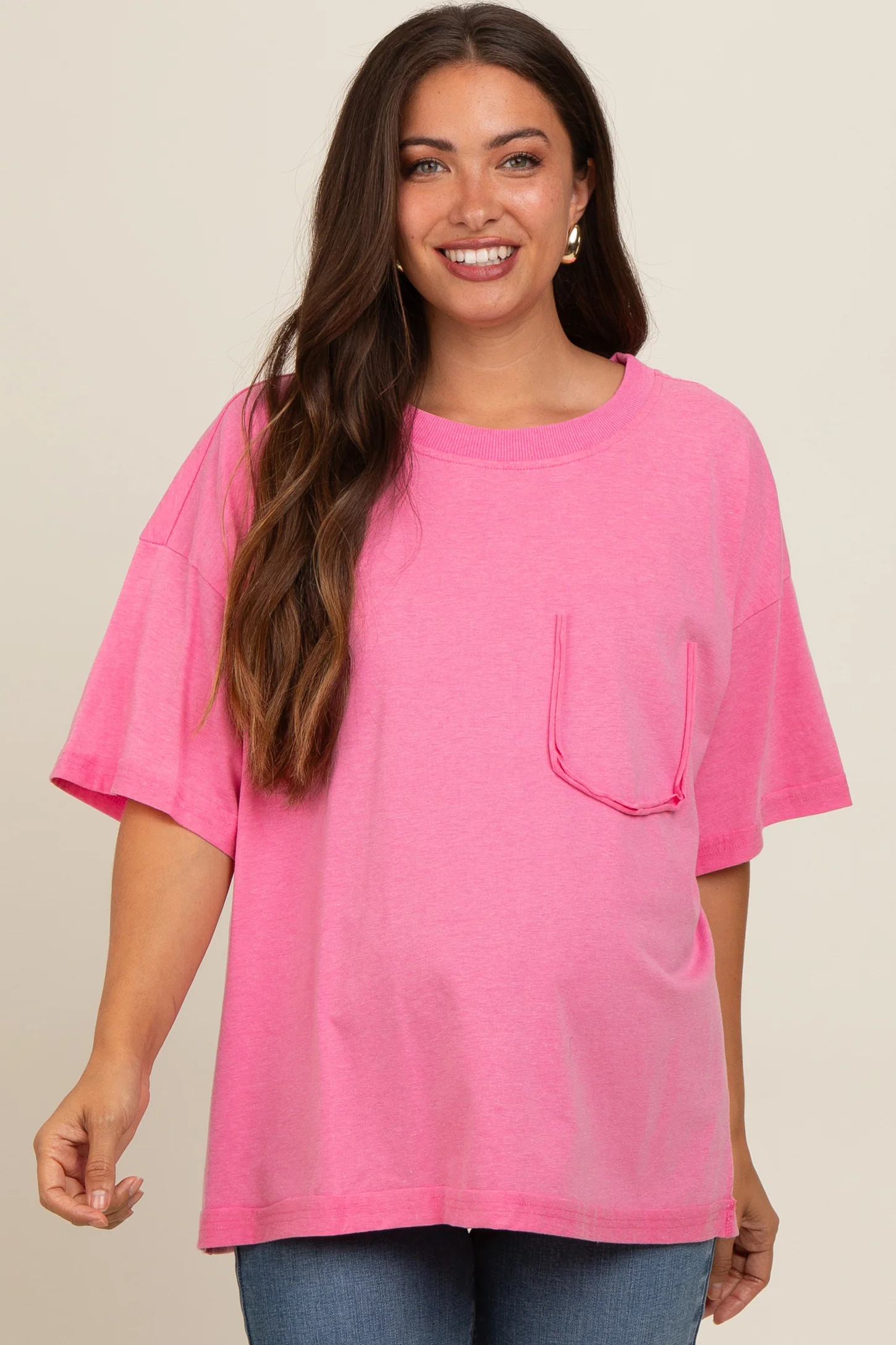 Fuchsia Vintage Wash Oversized Maternity Tee | PinkBlush Maternity