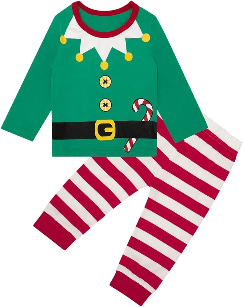 Christmas Outfit Toddler Baby Boy Girl Elf Clothes Costumes Long sleeve pant set | Amazon (US)
