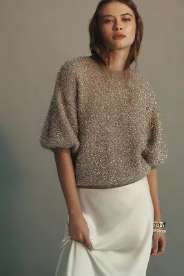The Violette Short-Sleeve Tinsel Sweater by Maeve | Anthropologie (US)