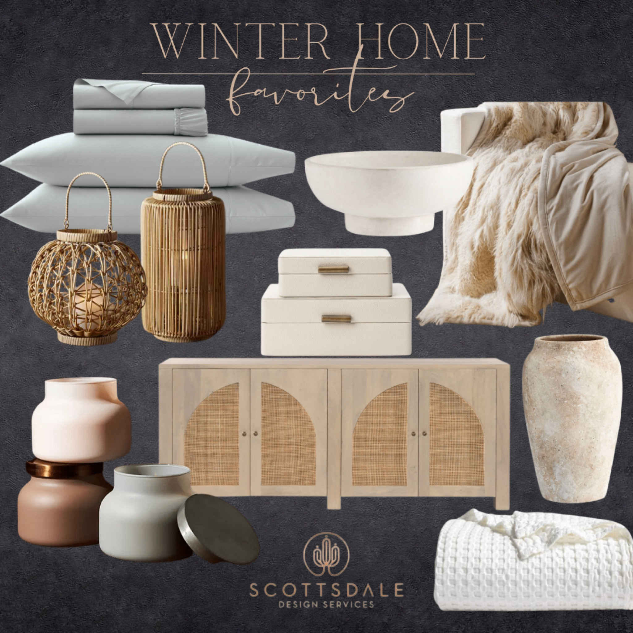 Cozy finds for your winter home❄️🤍

Sideboard, media console, cabinet, console, throw blanket, lantern, candle, bed sheets, bed blanket, rustic vase, decorative box, neutral home decor

#LTKhome