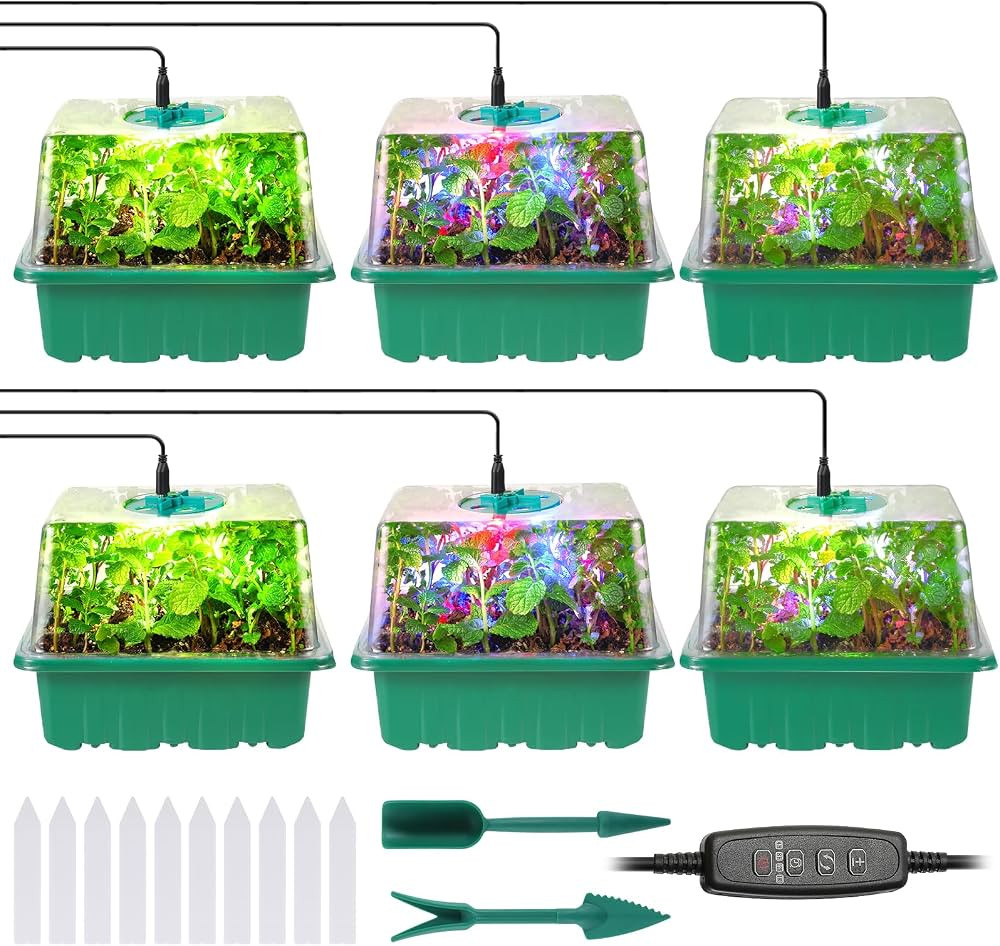 Seed Starter Trays with Grow Lights, 72 Cells Seed Starter Kit with Lights, 3 Lighting Mode, 4 Ti... | Amazon (US)