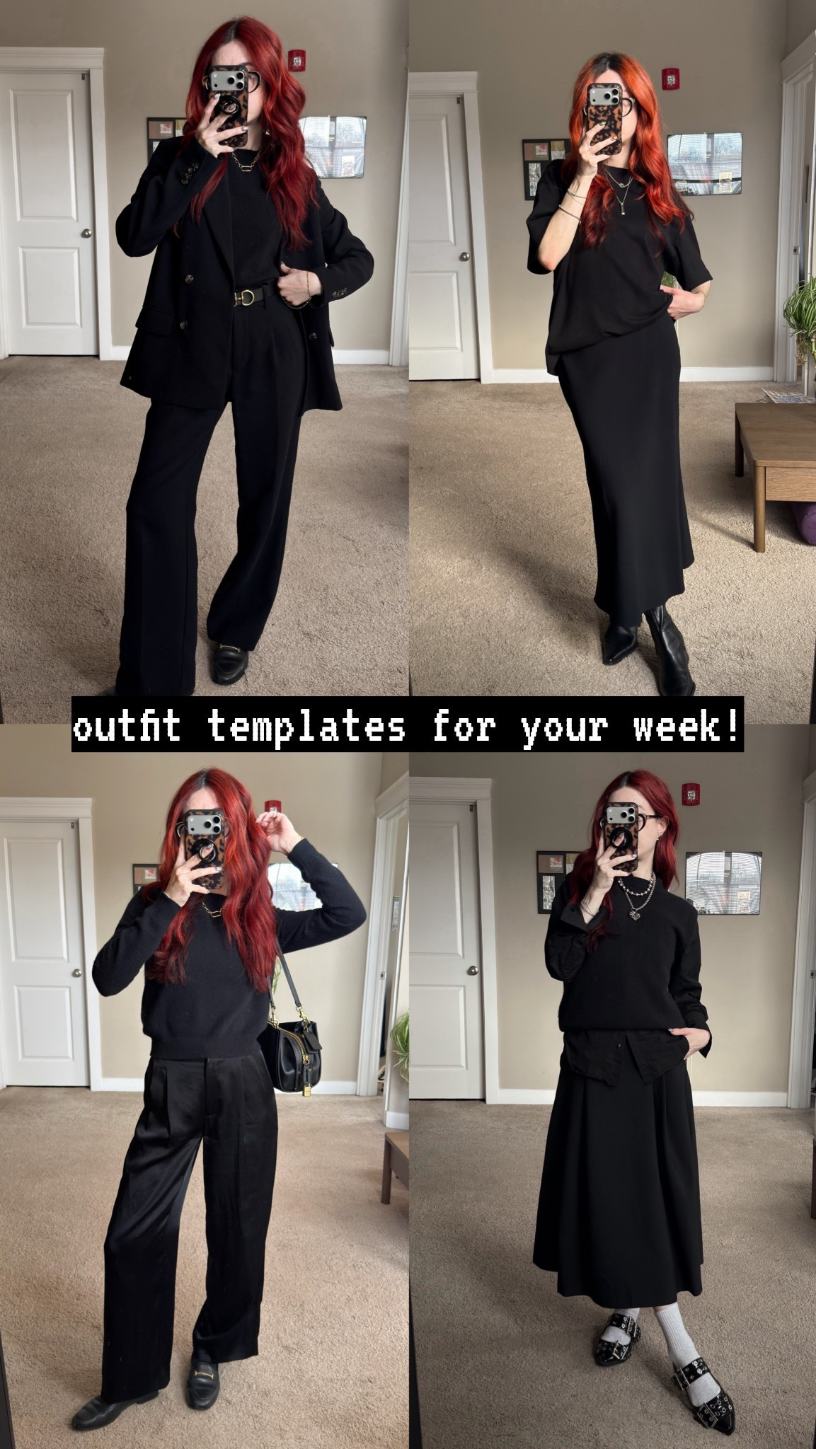 easy outfit combos you can recreate this week! 

all black style, all black office outfit, work style, aritzia style, aritzia outfits, corporate goth, alternative style, corporate style, all black outfit, spring outfits, spring outfits 2026, layering, formulas, aritzia goth

#LTKootd #LTKSeasonal #LTKWorkwear