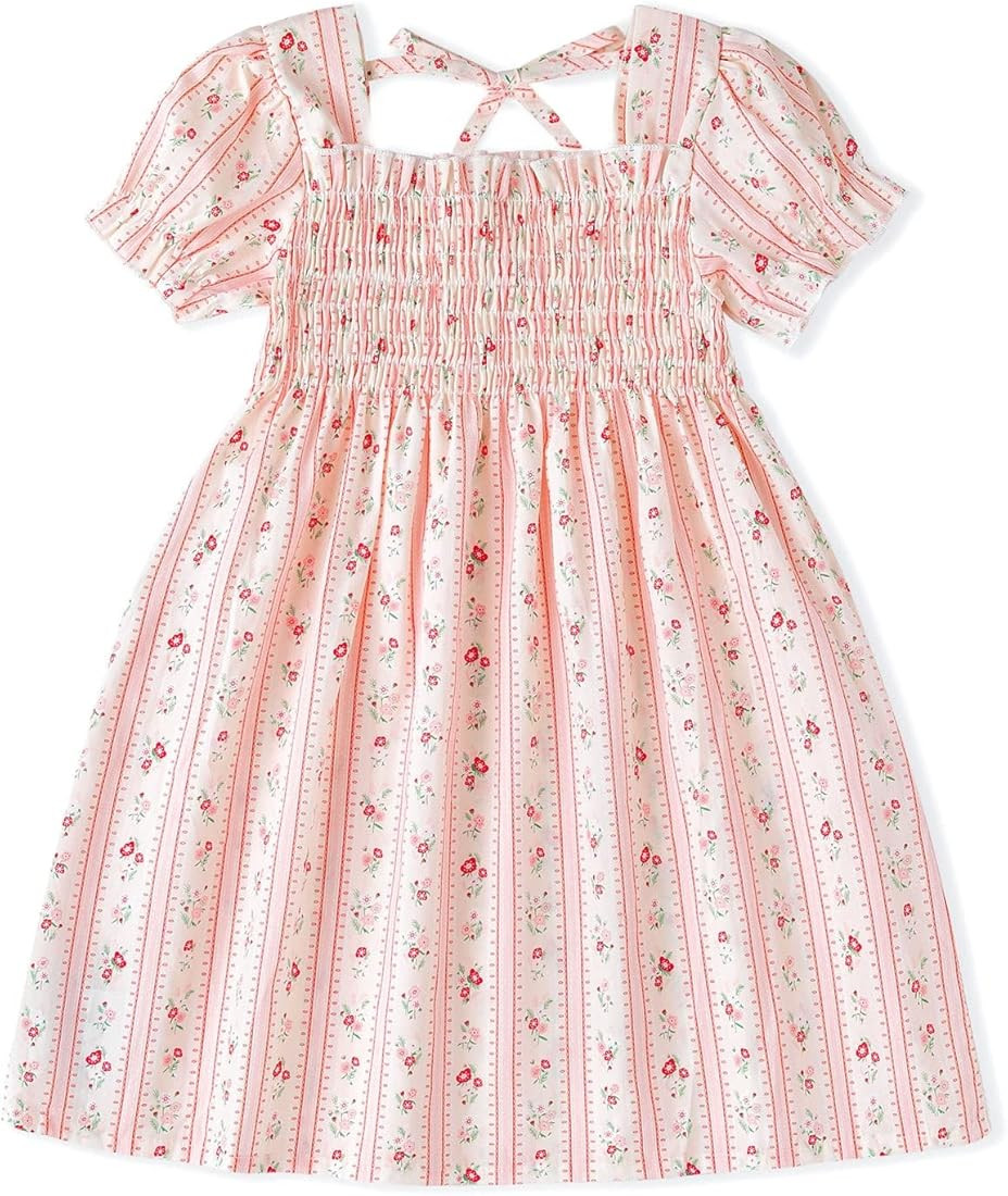 Simplee kids Baby Girls Casual Dress Toddler Smocking Dress Floral Print Sundress for Spring Summ... | Amazon (US)