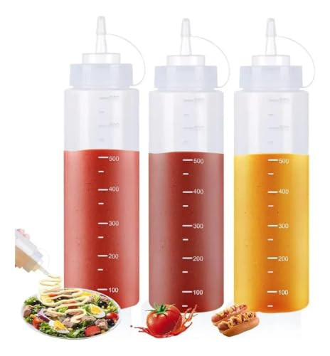 3 Pack 24 oz Plastic Squeeze Squirt Condiment Bottles with Cap Lids, Perfect for Condiments, Oil, Sauces, Icing and Liquids | Amazon (US)