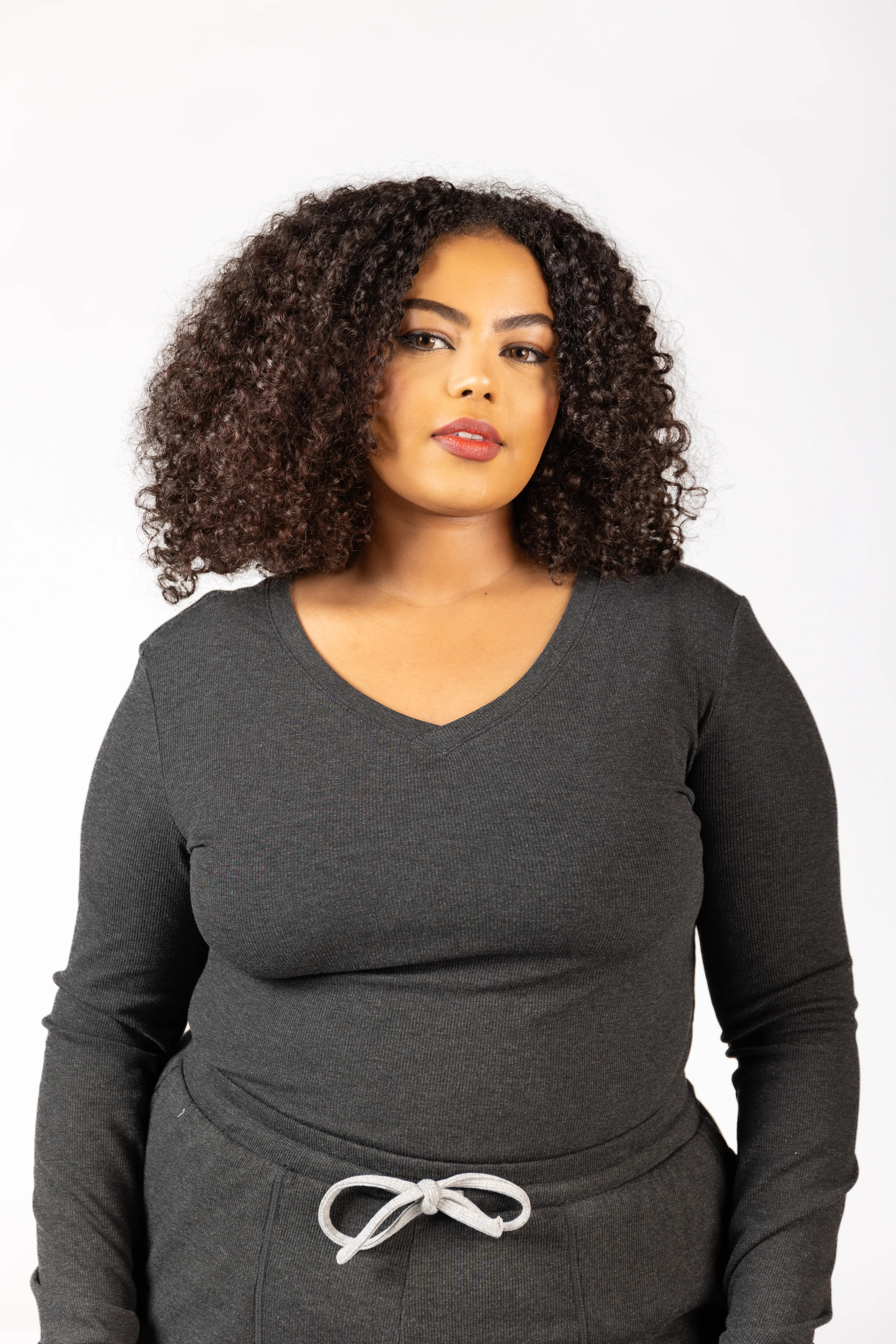 Soft Lounge Rib V Neck Long Sleeve | P'tula