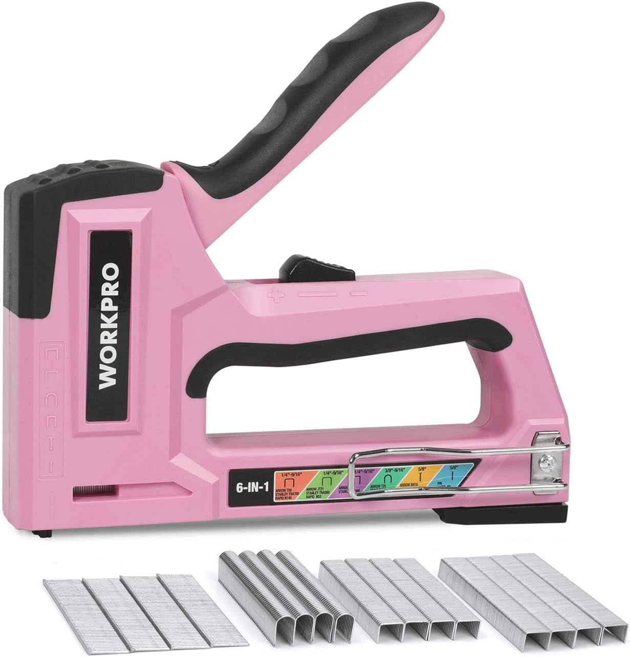 WORKPRO Pink Staple Gun, 6-in-1 Manual Brad Nailer with 4000-Pieces Staples for Fixing Material, ... | Amazon (US)