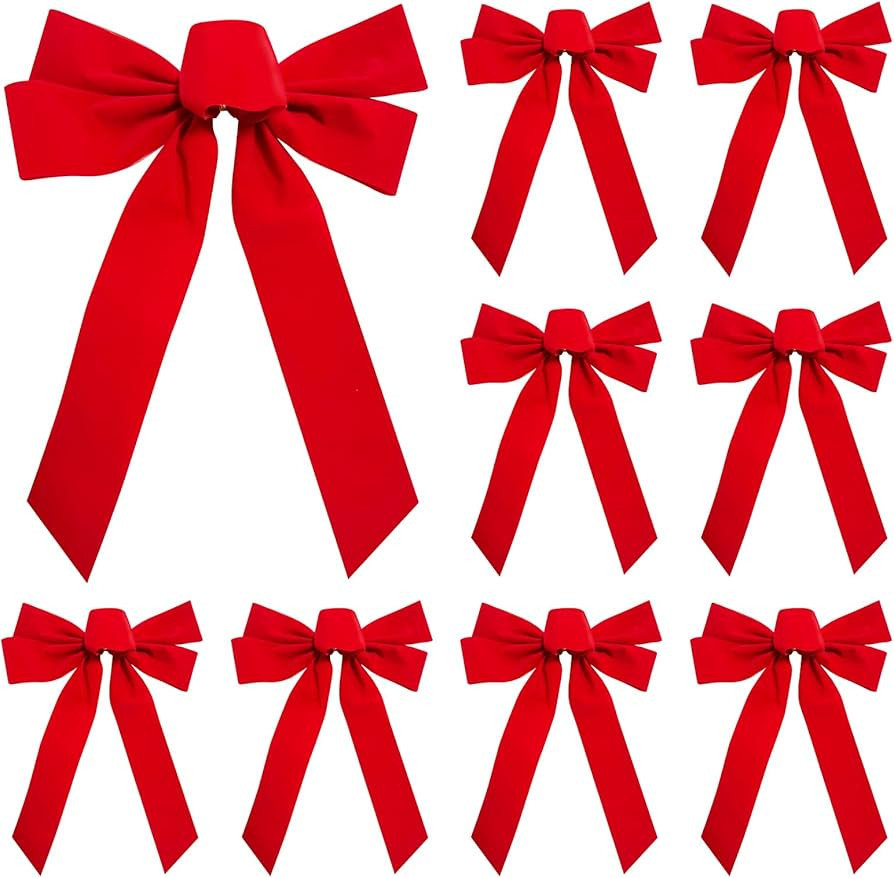 10 Pack Red Christmas Bows for Wreath Decorations, 9 x 13 Inches Large Velvet Bows Ribbons Bulk f... | Amazon (US)