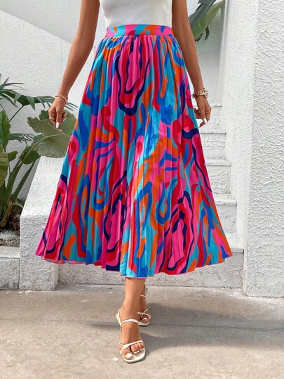 SHEIN VCAY Allover Print Pleated Skirt | SHEIN